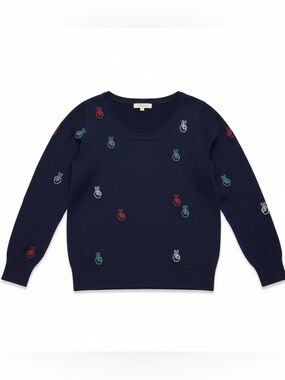 NWOT Chaser Women’s Navy Peace Embroidered Crewneck Sweater Fitted Cotton